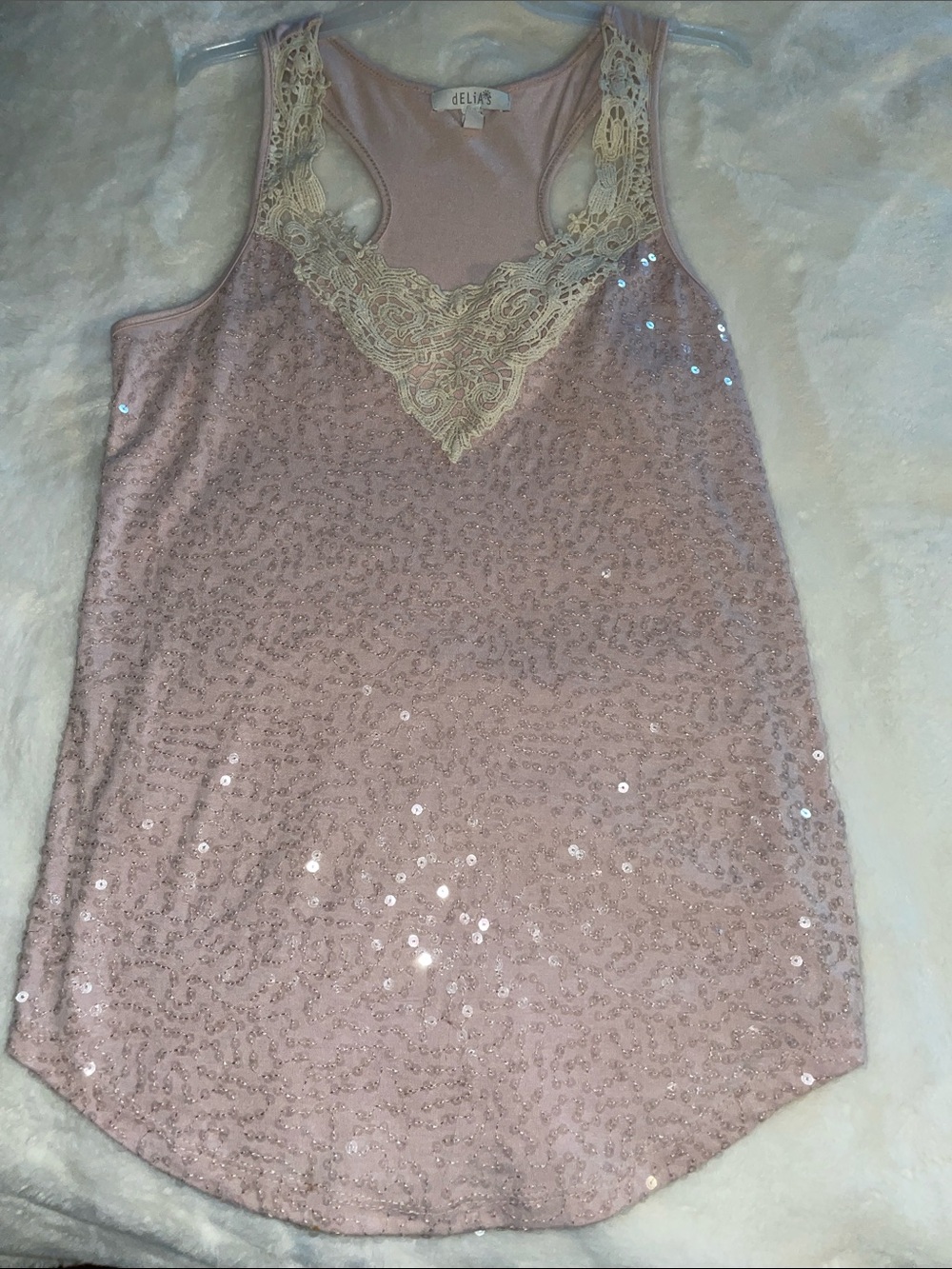 dELiA*s Size M Blush Pink Sequin Lace Tank Top
